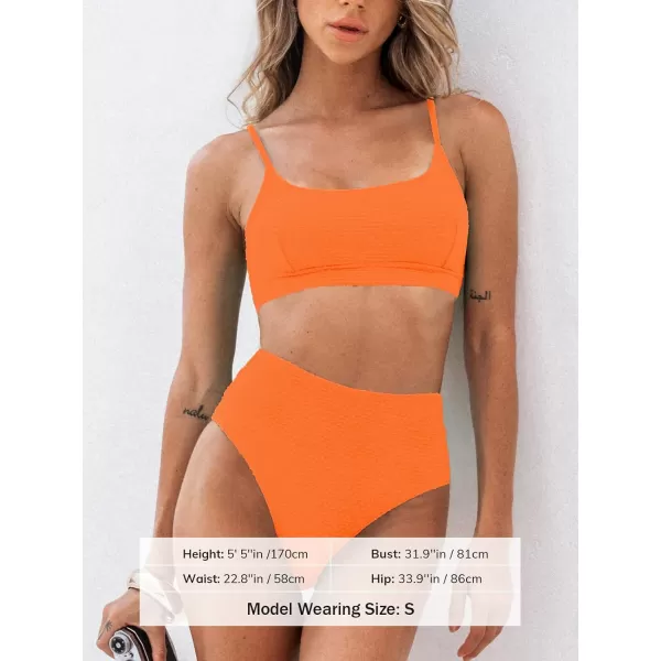 imageCUPSHE Womens Bikini Sets Two Piece Bathing Suit High Waisted Ribbed Texture Widen TrimOrange