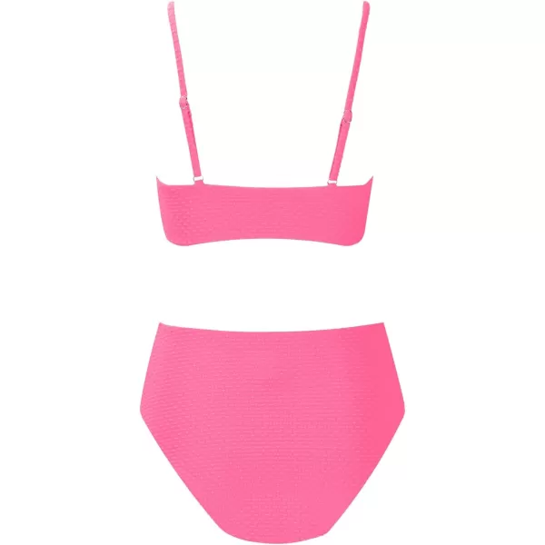 imageCUPSHE Womens Bikini Sets Two Piece Bathing Suit High Waisted Ribbed Texture Widen TrimPink