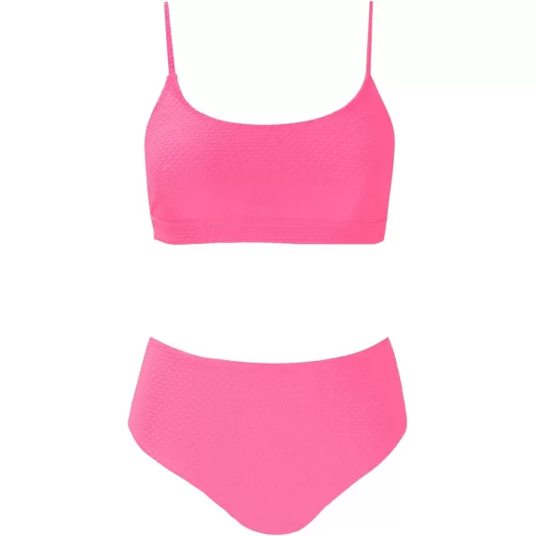 imageCUPSHE Womens Bikini Sets Two Piece Bathing Suit High Waisted Ribbed Texture Widen TrimPink