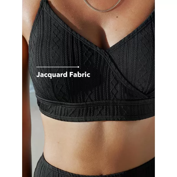 imageCUPSHE Womens Bikini Sets Two Piece Bathing Suit High Waisted Surplice V Neck Crisscross Back Tie High CutBlack
