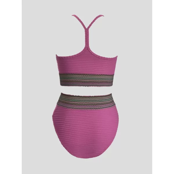 imageCUPSHE Womens Bikini Sets Two Piece Bathing Suit High Waisted Twist Cutout V Neck Swimsuit KeyholeMagenta Purple