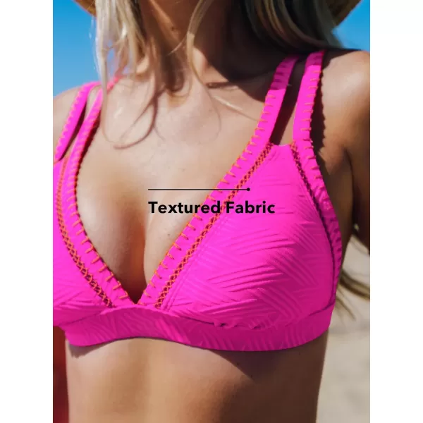 imageCUPSHE Womens Bikini Sets Two Piece Bathing Suit High Waisted V Neck Strappy Back Double Straps High CutHot Pink