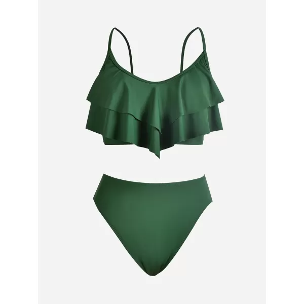 imageCUPSHE Womens Bikini Sets Two Piece High Waisted Swimsuit Tiered Ruffled SwimwearArmy Green