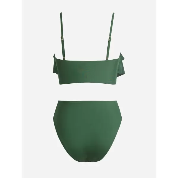 imageCUPSHE Womens Bikini Sets Two Piece High Waisted Swimsuit Tiered Ruffled SwimwearArmy Green