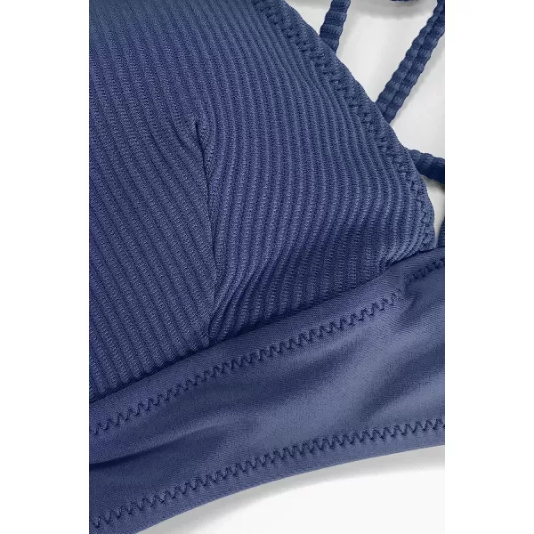 imageCUPSHE Womens Bikini Sets Two Piece Swimsuit Crisscross Lace Up V Neck Low WaistBlue