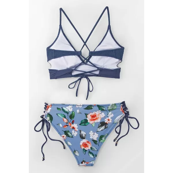 imageCUPSHE Womens Bikini Sets Two Piece Swimsuit Crisscross Lace Up V Neck Low WaistBlue