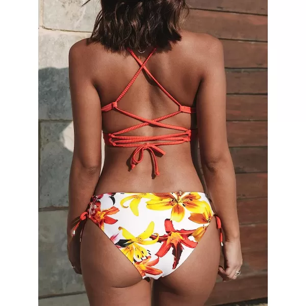 imageCUPSHE Womens Bikini Sets Two Piece Swimsuit Crisscross Lace Up V Neck Low WaistCoral