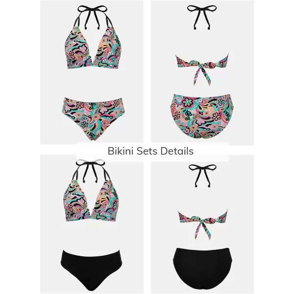 imageCUPSHE Womens Bikini Sets Two Piece Swimsuit Halter Deep V Neck Mid Rise VWire Drawstring Ruched Reversible BottomBlackPinkGreen