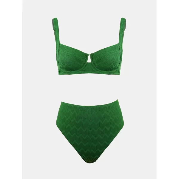 imageCUPSHE Womens Bikini Sets Two Piece Swimsuit High Waisted Adjustable Straps Square Neck Underwire Push Up Back HookShamrock Green