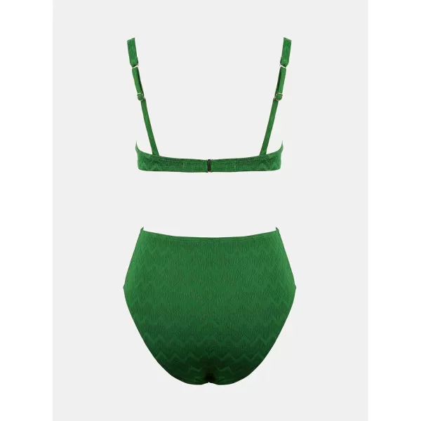 imageCUPSHE Womens Bikini Sets Two Piece Swimsuit High Waisted Adjustable Straps Square Neck Underwire Push Up Back HookShamrock Green
