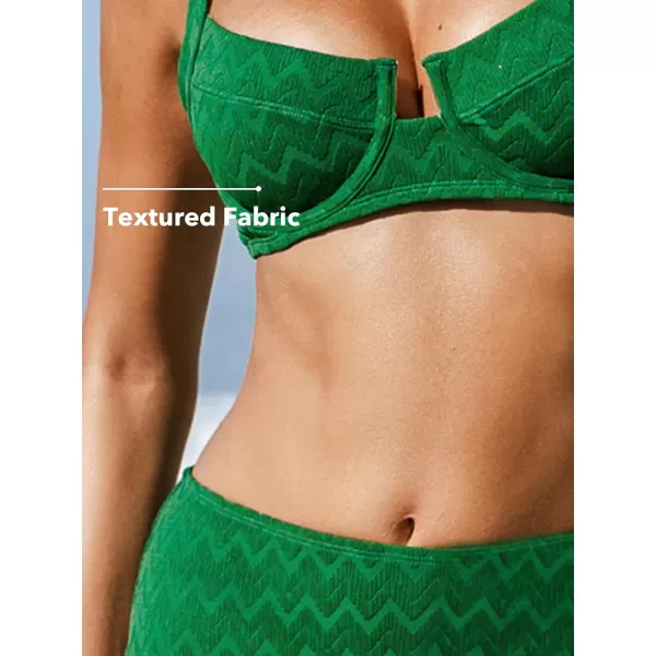 imageCUPSHE Womens Bikini Sets Two Piece Swimsuit High Waisted Adjustable Straps Square Neck Underwire Push Up Back HookShamrock Green