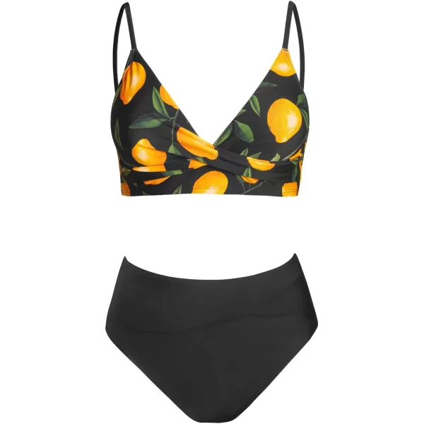 imageCUPSHE Womens Bikini Sets Two Piece Swimsuit High Waisted V Neck Twist Front Adjustable Spaghetti Straps Bathing SuitBlackLemon