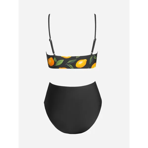 imageCUPSHE Womens Bikini Sets Two Piece Swimsuit High Waisted V Neck Twist Front Adjustable Spaghetti Straps Bathing SuitBlackLemon