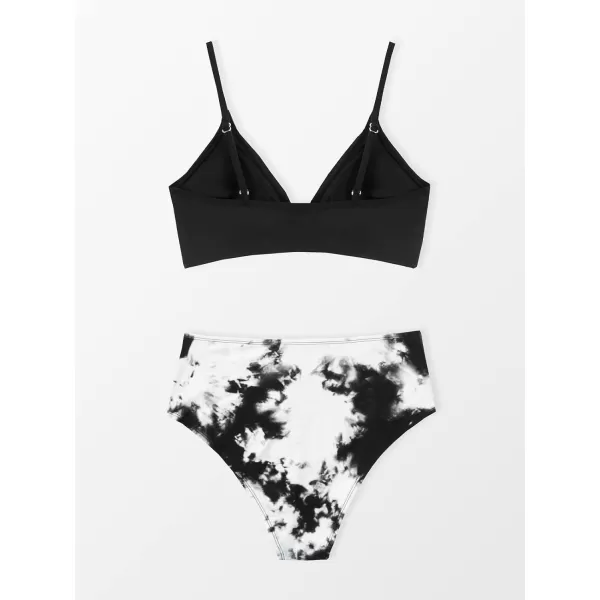 imageCUPSHE Womens Bikini Sets Two Piece Swimsuit High Waisted V Neck Twist Front Adjustable Spaghetti Straps Bathing SuitBlackwhite