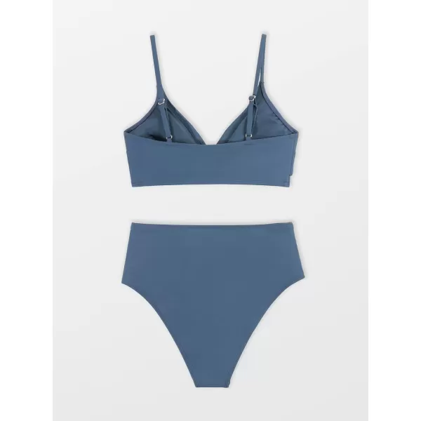 imageCUPSHE Womens Bikini Sets Two Piece Swimsuit High Waisted V Neck Twist Front Adjustable Spaghetti Straps Bathing SuitBlue