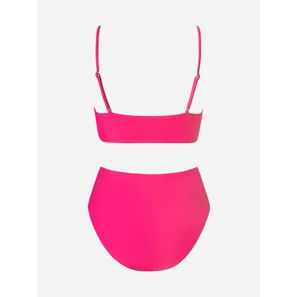 imageCUPSHE Womens Bikini Sets Two Piece Swimsuit High Waisted V Neck Twist Front Adjustable Spaghetti Straps Bathing SuitDeep Pink