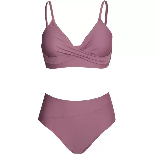 imageCUPSHE Womens Bikini Sets Two Piece Swimsuit High Waisted V Neck Twist Front Adjustable Spaghetti Straps Bathing SuitGrape Purple