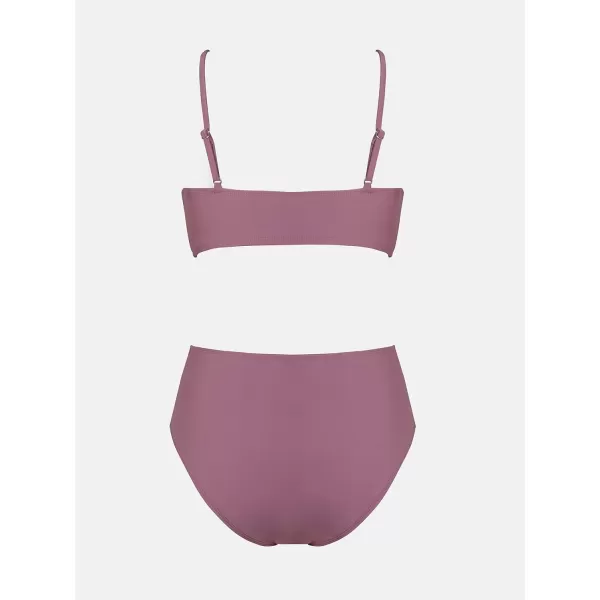 imageCUPSHE Womens Bikini Sets Two Piece Swimsuit High Waisted V Neck Twist Front Adjustable Spaghetti Straps Bathing SuitGrape Purple