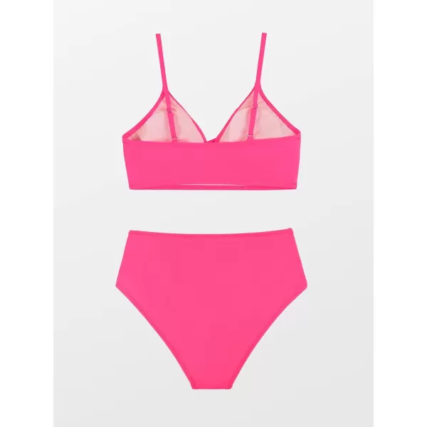 imageCUPSHE Womens Bikini Sets Two Piece Swimsuit High Waisted V Neck Twist Front Adjustable Spaghetti Straps Bathing SuitHot Pink