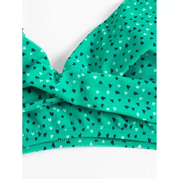 imageCUPSHE Womens Bikini Sets Two Piece Swimsuit High Waisted V Neck Twist Front Adjustable Spaghetti Straps Bathing SuitMint Heart Dot