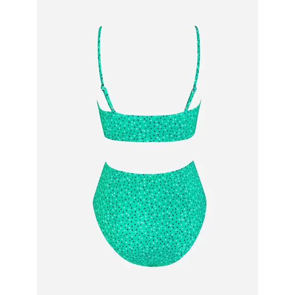 imageCUPSHE Womens Bikini Sets Two Piece Swimsuit High Waisted V Neck Twist Front Adjustable Spaghetti Straps Bathing SuitMint Heart Dot