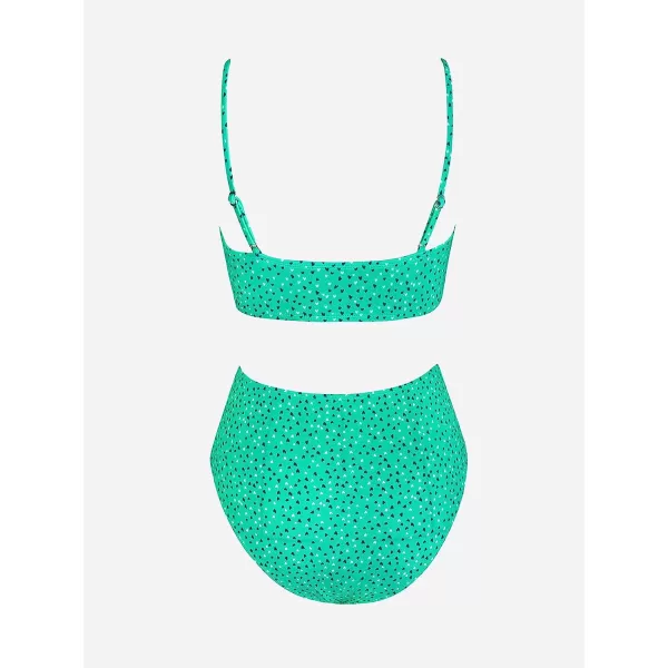 imageCUPSHE Womens Bikini Sets Two Piece Swimsuit High Waisted V Neck Twist Front Adjustable Spaghetti Straps Bathing SuitMint Heart Dot
