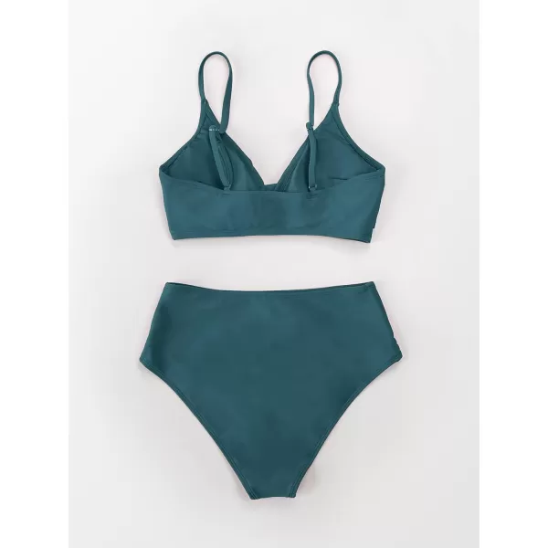 imageCUPSHE Womens Bikini Sets Two Piece Swimsuit High Waisted V Neck Twist Front Adjustable Spaghetti Straps Bathing SuitOcean Blue