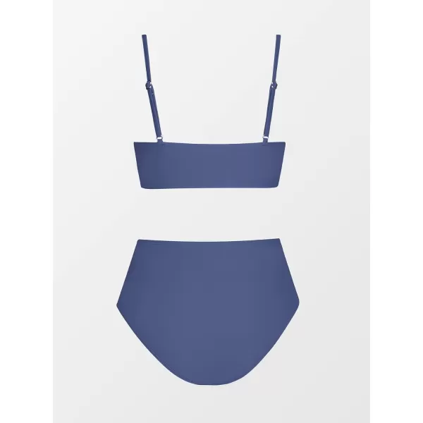 imageCUPSHE Womens Bikini Sets Two Piece Swimsuit High Waisted V Neck Twist Front Adjustable Spaghetti Straps Bathing SuitPersian Blue