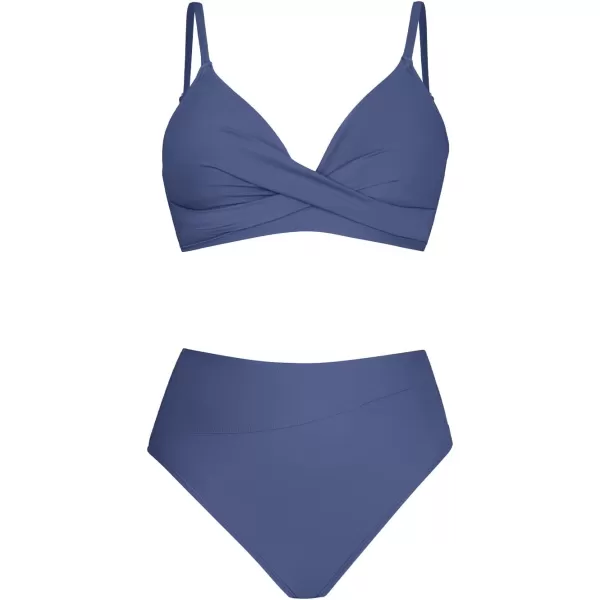 imageCUPSHE Womens Bikini Sets Two Piece Swimsuit High Waisted V Neck Twist Front Adjustable Spaghetti Straps Bathing SuitPersian Blue