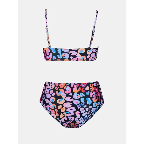 imageCUPSHE Womens Bikini Sets Two Piece Swimsuit High Waisted V Neck Twist Front Adjustable Spaghetti Straps Bathing SuitPink Leopard