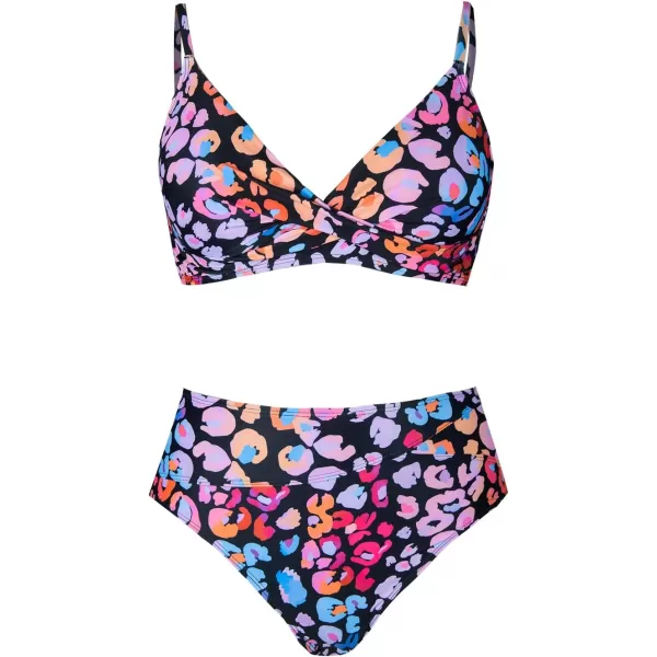 imageCUPSHE Womens Bikini Sets Two Piece Swimsuit High Waisted V Neck Twist Front Adjustable Spaghetti Straps Bathing SuitPink Leopard
