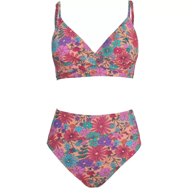 imageCUPSHE Womens Bikini Sets Two Piece Swimsuit High Waisted V Neck Twist Front Adjustable Spaghetti Straps Bathing SuitPinkOrange Floral