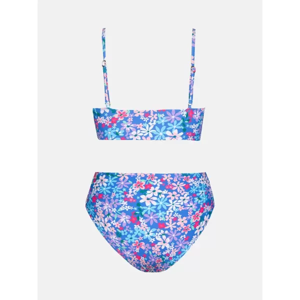 imageCUPSHE Womens Bikini Sets Two Piece Swimsuit High Waisted V Neck Twist Front Adjustable Spaghetti Straps Bathing SuitPurple Blue Floral