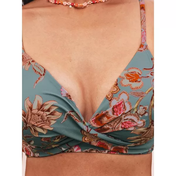 imageCUPSHE Womens Bikini Sets Two Piece Swimsuit High Waisted V Neck Twist Front Adjustable Spaghetti Straps Bathing SuitRed Floral