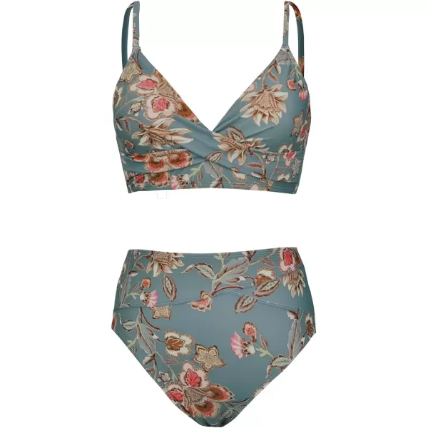 imageCUPSHE Womens Bikini Sets Two Piece Swimsuit High Waisted V Neck Twist Front Adjustable Spaghetti Straps Bathing SuitRed Floral