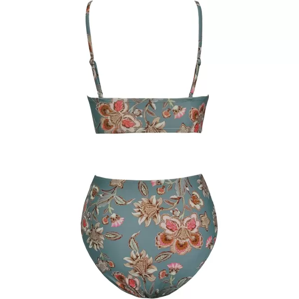 imageCUPSHE Womens Bikini Sets Two Piece Swimsuit High Waisted V Neck Twist Front Adjustable Spaghetti Straps Bathing SuitRed Floral