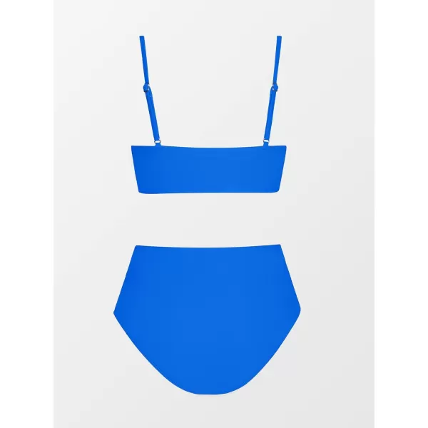 imageCUPSHE Womens Bikini Sets Two Piece Swimsuit High Waisted V Neck Twist Front Adjustable Spaghetti Straps Bathing SuitRoyal Blue
