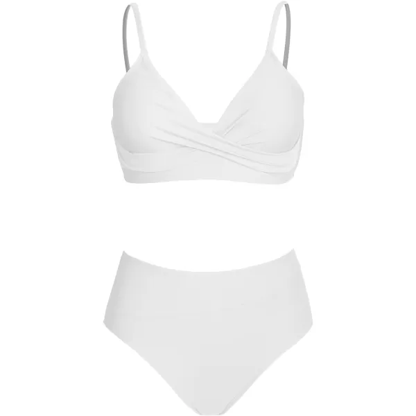 imageCUPSHE Womens Bikini Sets Two Piece Swimsuit High Waisted V Neck Twist Front Adjustable Spaghetti Straps Bathing SuitWhite