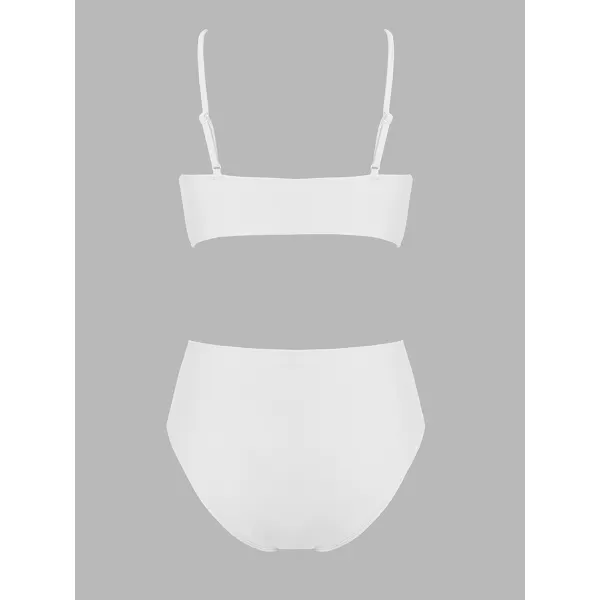 imageCUPSHE Womens Bikini Sets Two Piece Swimsuit High Waisted V Neck Twist Front Adjustable Spaghetti Straps Bathing SuitWhite