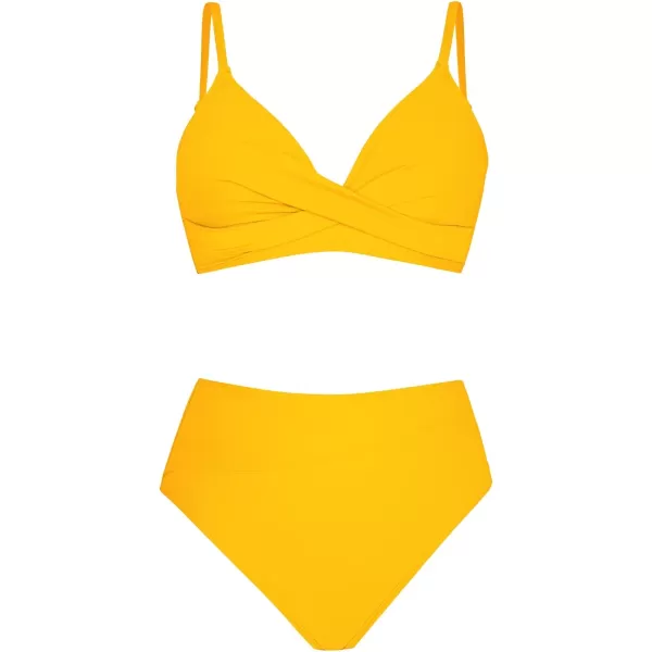 imageCUPSHE Womens Bikini Sets Two Piece Swimsuit High Waisted V Neck Twist Front Adjustable Spaghetti Straps Bathing SuitYellow