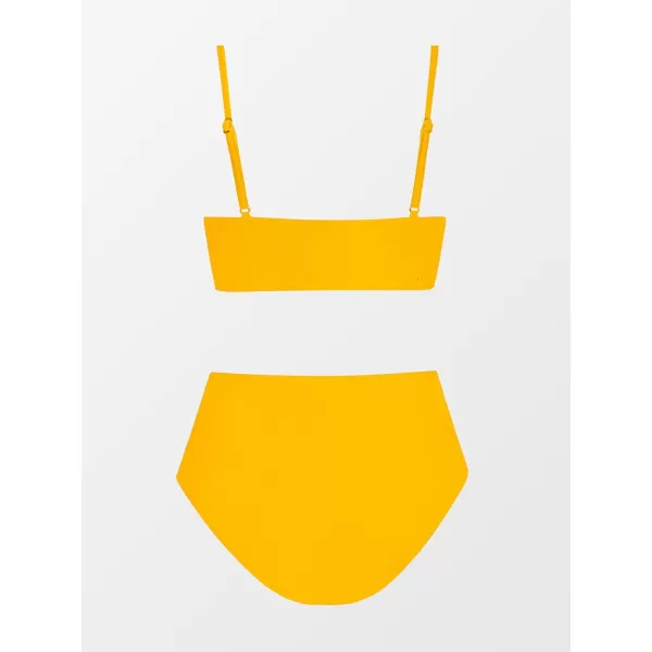 imageCUPSHE Womens Bikini Sets Two Piece Swimsuit High Waisted V Neck Twist Front Adjustable Spaghetti Straps Bathing SuitYellow