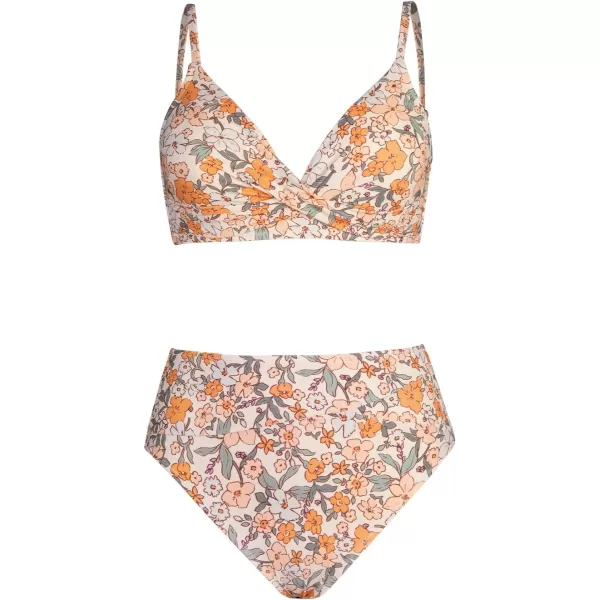 imageCUPSHE Womens Bikini Sets Two Piece Swimsuit High Waisted V Neck Twist Front Adjustable Spaghetti Straps Bathing SuitYellow Floral
