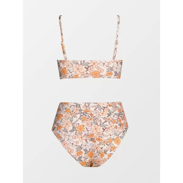 imageCUPSHE Womens Bikini Sets Two Piece Swimsuit High Waisted V Neck Twist Front Adjustable Spaghetti Straps Bathing SuitYellow Floral
