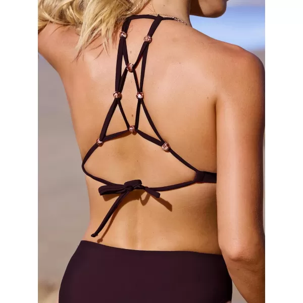 imageCUPSHE Womens Bikini Sets Two Piece Swimsuit High Waisted V Neck UPF 50 UV Adjustable Straps Back TiePlum Purple