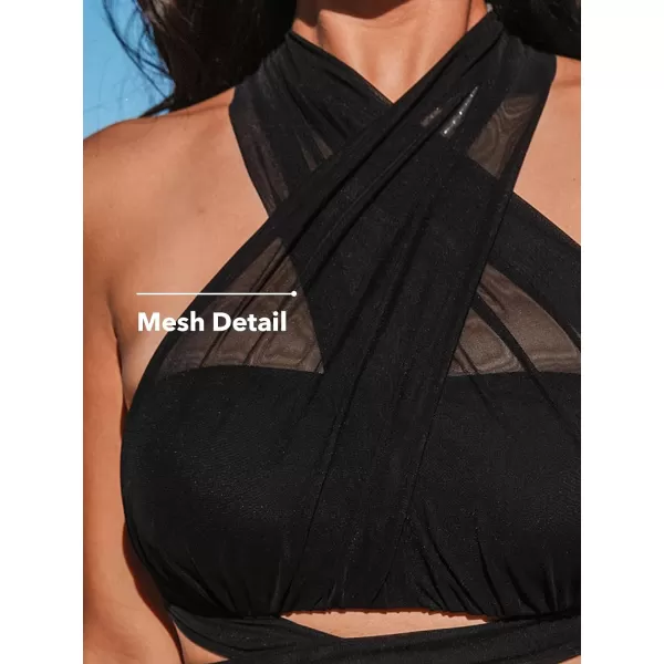 imageCUPSHE Womens Bikini Sets Two Piece Swimsuit High Waisted V Neck Wrapped Tie Push Up Underwire Bathing SuitBlack