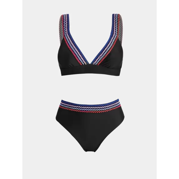 imageCUPSHE Womens Bikini Sets Two Piece Swimsuit Hign Waisted V Neck Back Hook Wide StrapsBlack