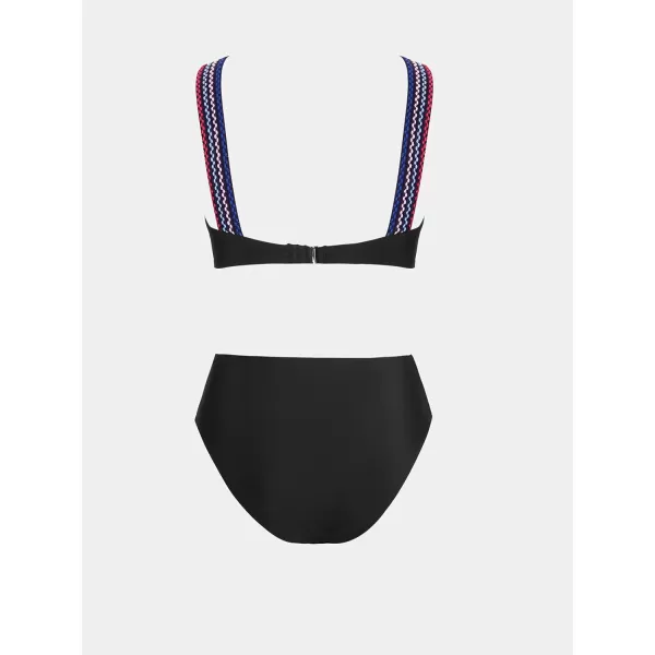 imageCUPSHE Womens Bikini Sets Two Piece Swimsuit Hign Waisted V Neck Back Hook Wide StrapsBlack