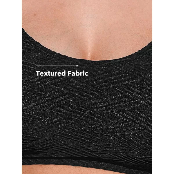 imageCUPSHE Womens Bikini Sets Two Piece Swimsuit Mid Rise Bottom Scoop Neck Tank Top Textured SwimwearBlack
