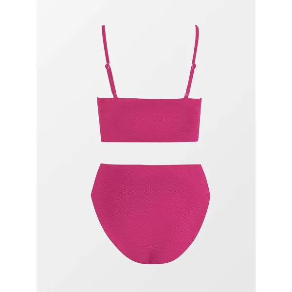 imageCUPSHE Womens Bikini Sets Two Piece Swimsuit Mid Rise Bottom Scoop Neck Tank Top Textured SwimwearHot Pink