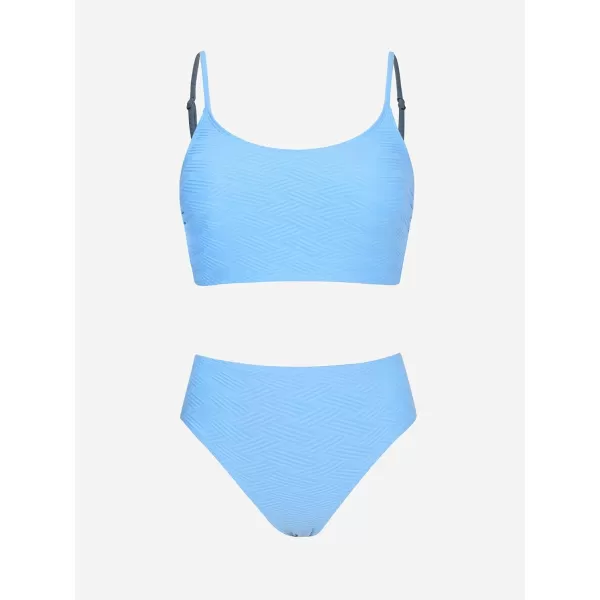 imageCUPSHE Womens Bikini Sets Two Piece Swimsuit Mid Rise Bottom Scoop Neck Tank Top Textured SwimwearLight Sky Blue